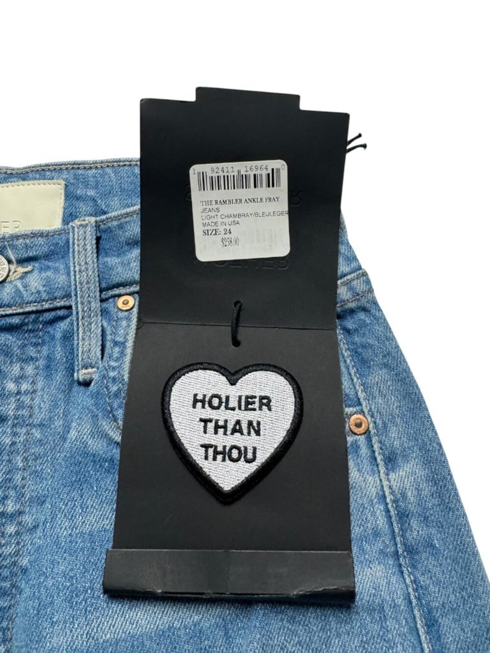 👖 MOTHER 🔥 The Rambler Ankle Fray Denim Jeans Light Chambray Blue Size 24 NWT - Picture 5 of 11